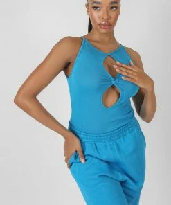 Public Desire UK KAIIA CLOTHING Twist Keyhole Sleeveless Bodysuit Blue