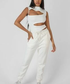 Public Desire UK KAIIA CLOTHING Asymmetric Cut Away Bodysuit White