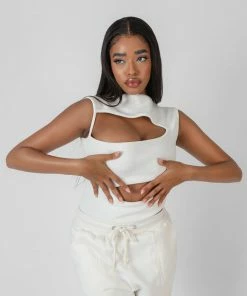 Public Desire UK KAIIA CLOTHING Asymmetric Cut Away Bodysuit White