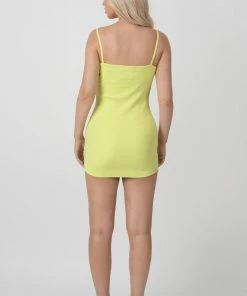 Public Desire UK KAIIA CLOTHING Strappy Mini Curved Hem Dress Lime