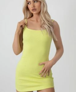 Public Desire UK KAIIA CLOTHING Strappy Mini Curved Hem Dress Lime