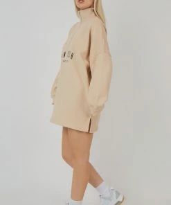 Public Desire UK Oversize Half Zip Sweater Dress Stone KAIIA CLOTHING