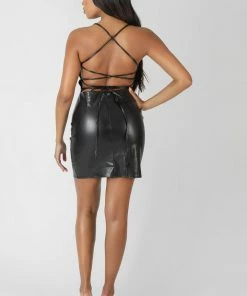Public Desire UK Lace Up Pu Mini Dress Black KAIIA CLOTHING