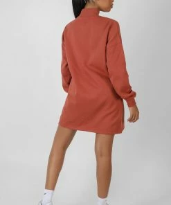 Public Desire UK KAIIA CLOTHING High Neck Embroidered Sweater Dress Rust