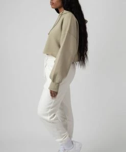 Public Desire UK Oversized Cropped Light Khaki Sweat Hoodie