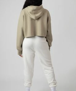 Public Desire UK Oversized Cropped Light Khaki Sweat Hoodie