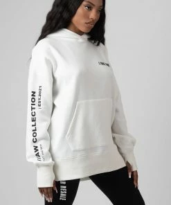 Public Desire UK KAIIA CLOTHING Oversized Text Hoody Ecru
