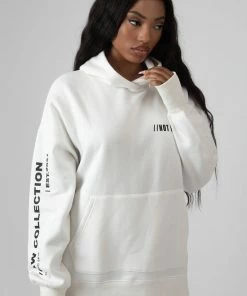 Public Desire UK KAIIA CLOTHING Oversized Text Hoody Ecru