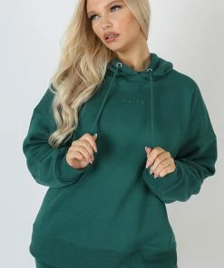 Public Desire UK Kaiia Embroidered Oversized Hoodie Forest Green