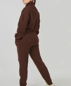 Public Desire UK Oversized Half Zip Gathered Hem Sweat Chocolate KAIIA CLOTHING