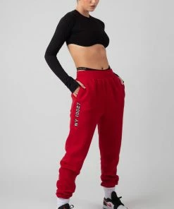 Public Desire UK Oversized Columbia Embroidered Slogan 90S Joggers Red