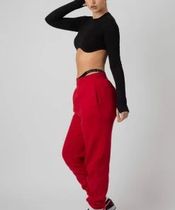 Public Desire UK Oversized Columbia Embroidered Slogan 90S Joggers Red
