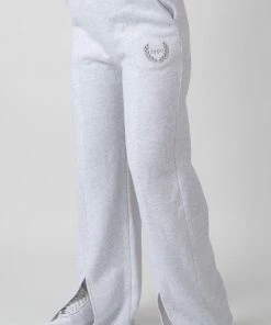 Public Desire UK Oversized Fit Embroidered Split Front Joggers Oatmeal Marl