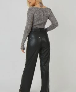 Public Desire UK Space Dye Cut Out Strappy Long Sleeve Bodysuit Brown