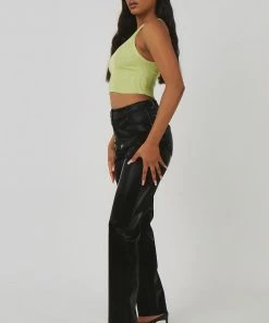 Public Desire UK Knitted High Neck Racer Crop Top Lime KAIIA CLOTHING