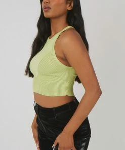 Public Desire UK Knitted High Neck Racer Crop Top Lime KAIIA CLOTHING
