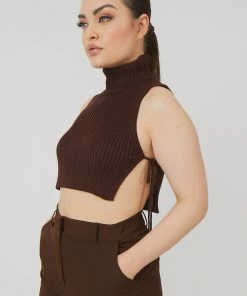 Public Desire UK KAIIA CLOTHING Tie Side Roll Neck Crop Top