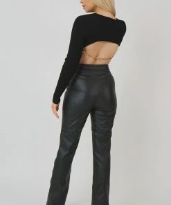 Public Desire UK Open Chain Back Knitted Crop Top Black KAIIA CLOTHING