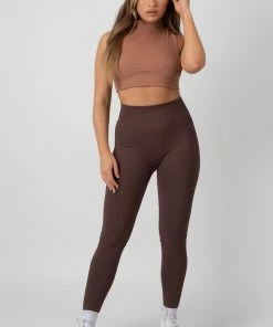 Public Desire UK Kaiia Premium Rib Seamless Leggings Chocolate