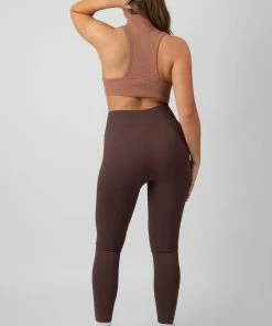 Public Desire UK Kaiia Premium Rib Seamless Leggings Chocolate