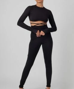 Public Desire UK KAIIA CLOTHING Tie Waist Leggings Black