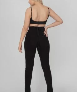 Public Desire UK Split Hem Ribbed Leggings Black KAIIA CLOTHING