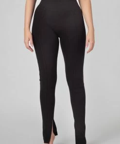 Public Desire UK Split Hem Ribbed Leggings Black KAIIA CLOTHING
