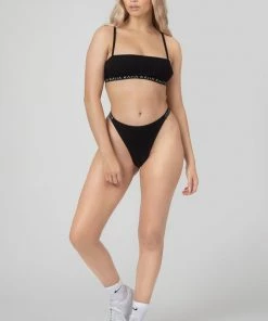 Public Desire UK KAIIA CLOTHING Kaiia Elastic Rib Strappy Back Bra Black