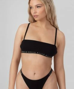 Public Desire UK Kaiia Elastic Rib Thong Black