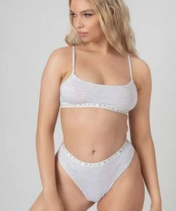 Public Desire UK Kaiia Elastic Squareneck Bra Grey Marl KAIIA CLOTHING