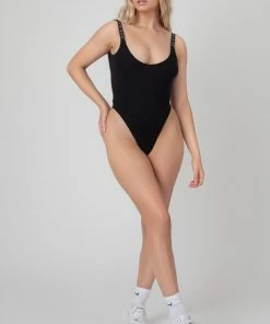 Public Desire UK Kaiia Elastic Scoop Back Low Back Bodysuit Black KAIIA CLOTHING