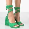 Public Desire UK Mojito Green Towelling Lace Up Pyramid Block Heels
