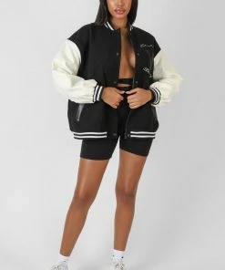 Public Desire UK Oversized Varsity Jacket Black