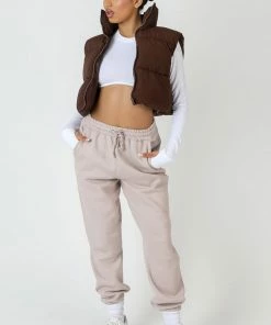 Public Desire UK Cropped Puffer Gilet Chocolate