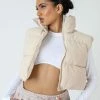 Public Desire UK Cropped Puffer Gilet Stone