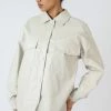 Public Desire UK Vegan Leather Pocket Oversized Shacket Stone KAIIA CLOTHING