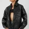 Public Desire UK KAIIA CLOTHING Vegan Leather Pocket Oversized Shacket Black