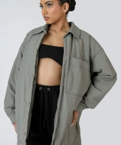 Public Desire UK KAIIA CLOTHING Padded Oversized Shacket Slate