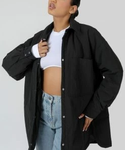 Public Desire UK Padded Oversized Shacket Black KAIIA CLOTHING