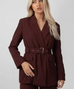 Public Desire UK Belted Boxy Blazer Port KAIIA CLOTHING