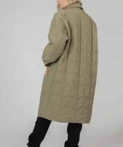 Public Desire UK Chevron Quilted Longline Jacket Khaki KAIIA CLOTHING