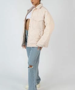 Public Desire UK Onion Quilt Shacket Ecru