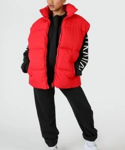 Public Desire UK KAIIA CLOTHING Longline Oversized Gilet Red