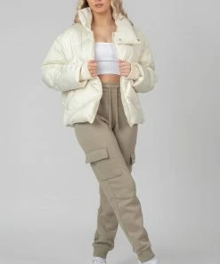 Public Desire UK Soft Touch Quilted Puffer Jacket Ecru