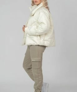 Public Desire UK Soft Touch Quilted Puffer Jacket Ecru