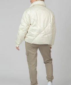 Public Desire UK Soft Touch Quilted Puffer Jacket Ecru