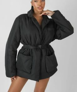Public Desire UK Belted Puffer Blazer Black