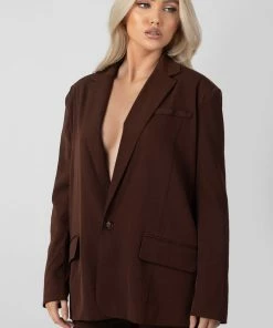 Public Desire UK KAIIA CLOTHING Oversized Dad Blazer Chocolate