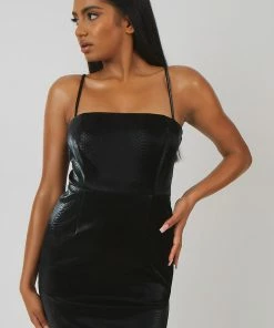 Public Desire UK Snakeskin Pu Square Neck Mini Dress Black KAIIA CLOTHING