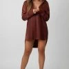 Public Desire UK Satin Shirt Dress Chocolate KAIIA CLOTHING